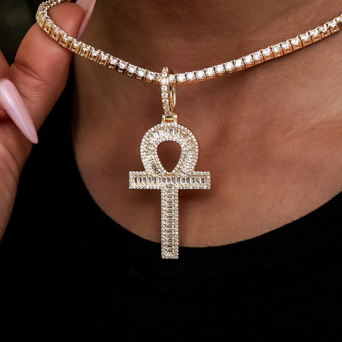 Diamond Baguette Ankh Cross Pendant In Yellow Gold The Gld Shop