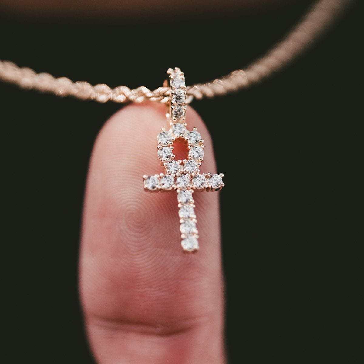 ANKH DIAMONDS CZ 18K GOLD selling CHAIN ITALY