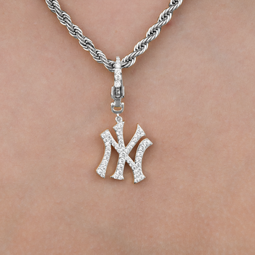 New York Yankees Official MLB Micro Logo Clip On Pendant in White Gold