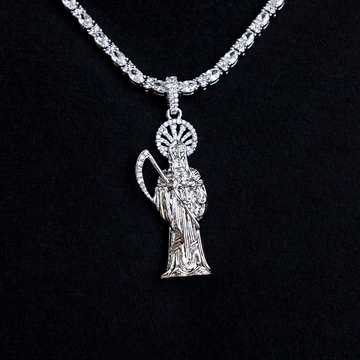 Iced Grim Reaper Pendant in White Gold