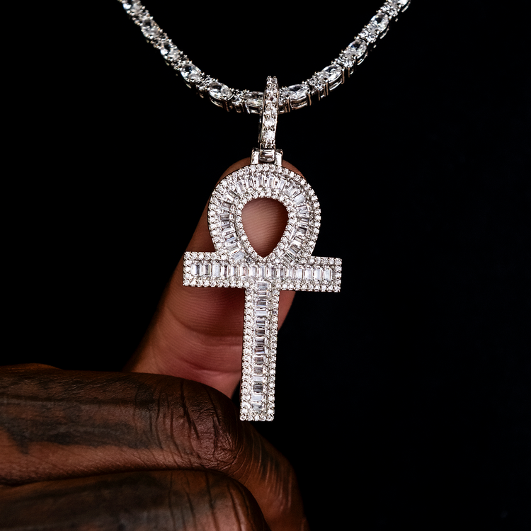 Pendants Set Of 2 Pink shops & White Gold Plated Ankh Diamond Pendants