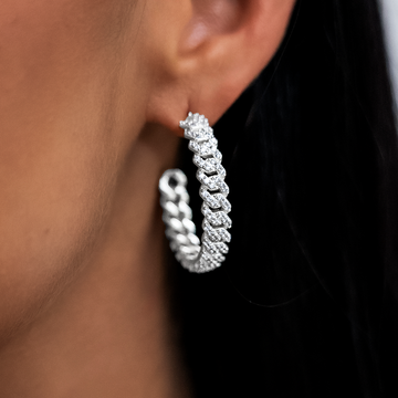 Diamond Prong Hoop Earrings in White Gold