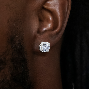 10mm Cushion Cut Earrings in White Gold