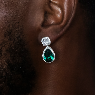 Iced Emerald Cushion Cut Drop Earrings