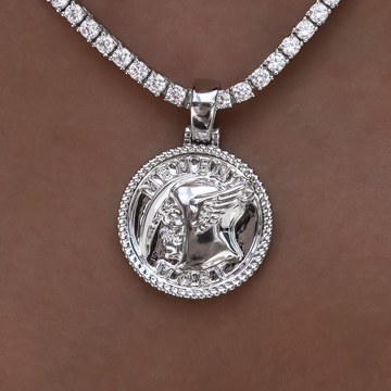 Memento Mori Coin Pendant in White Gold