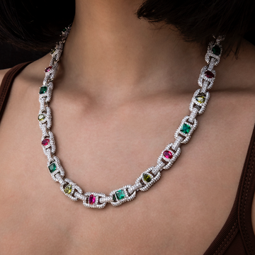 Diamond Multicolor Cluster Mariner Necklace