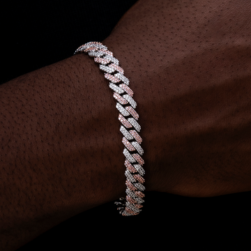 Diamond Prong Cuban Bracelet in Rose/White Gold- 8.5mm