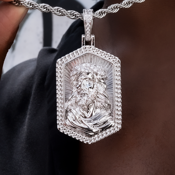 Large Icon Jesus Pendant in White Gold