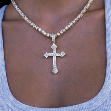 Large Iced Celtic Cross in Yellow Gold