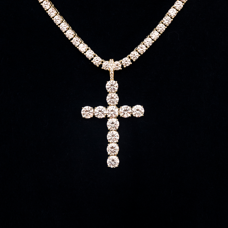 Diamond fashion tennis necklace with cross