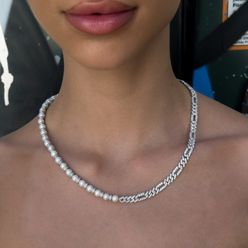 Diamond Figaro Pearl Necklace