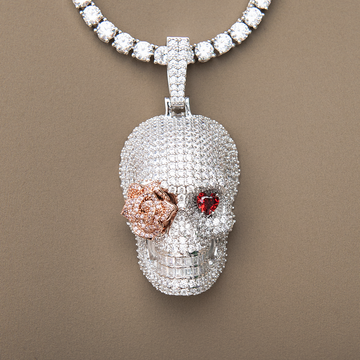 Large Iced Rose Skull Pendant