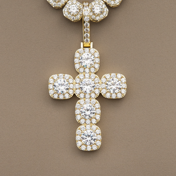 Gem Stone Cross Pendant in Yellow Gold