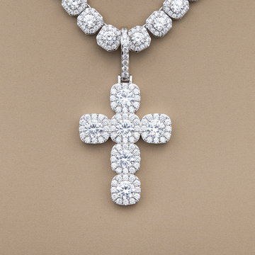 Gem Stone Cross Pendant in White Gold