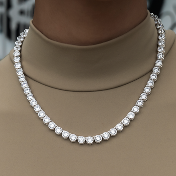 Bezel Tennis Necklace in White Gold- 5mm