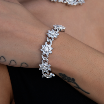 Diamond Infinity Flower Cuff Bracelet in White Gold