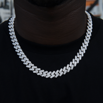 Diamond Baguette Cuban Chain in White Gold- 12mm