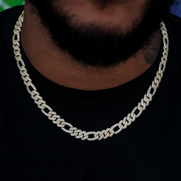 Diamond Figaro Chain in Yellow Gold- 10mm