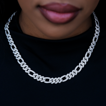 Diamond Figaro Necklace in White Gold- 10mm