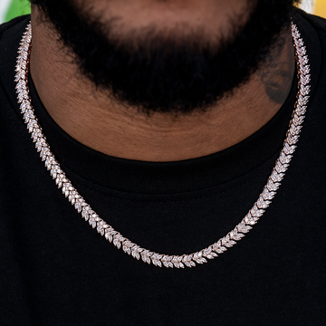 Iced Herringbone Chain in Rose Gold- 7mm