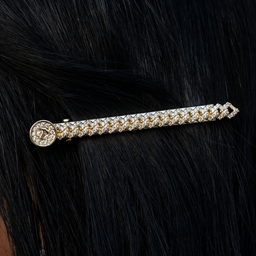 Diamond Cuban Prong Barrette in Yellow Gold- 6mm