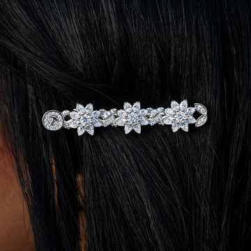 Diamond Flower Barrette in White Gold- 7mm