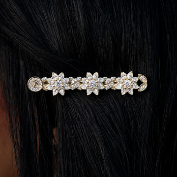 Diamond Flower Barrette in Yellow Gold- 7mm