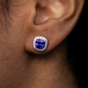 Purple Cushion Cut Earrings