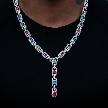 Diamond Cluster Mariner Teardrop Multicolor Lariat Chain in White Gold ...