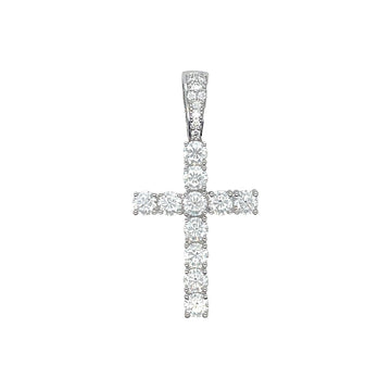 Moissanite Diamond Cross Pendant in White Gold Vermeil