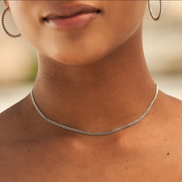 3MM Micro Cuban Necklace in White Gold