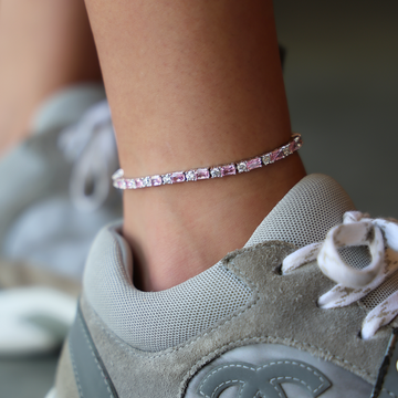 Pink Diamond Baguette Tennis Anklet