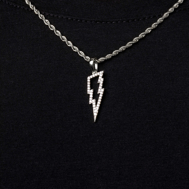 micro iced lightning bolt pendant in white gold gld men the gld shop